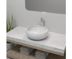 vidaXL Lavabo de salle de bain avec mitigeur Céramique Rond Blanc