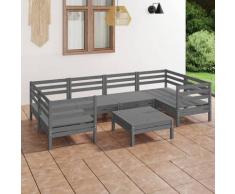vidaXL Salon de jardin 7 pcs Gris Bois de pin massif