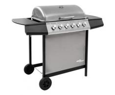 vidaXL Barbecue gril à gaz avec 6 brûleurs Noir et argenté
