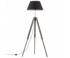 vidaXL Lampadaire à trépied Gris et noir Bois de teck massif 141 cm