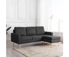 vidaXL Canapé à 3 places avec repose-pied Gris foncé Tissu