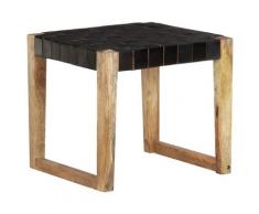 vidaXL Tabouret Noir Cuir véritable et bois de manguier massif
