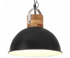 vidaXL Lampe suspendue industrielle Noir Rond 32cm E27 Manguier massif