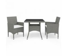 vidaXL Ensemble à dîner de jardin 3 pcs Gris Résine tressée et verre