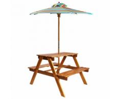 vidaXL Table à pique-nique et parasol enfants 79x90x60cm Acacia solide