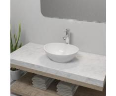 vidaXL Lavabo de salle de bain avec mitigeur Céramique Ovale Blanc