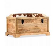 vidaXL Banc de rangement Cuir véritable Bois de manguier 80x44x44 cm