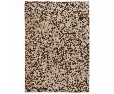 vidaXL Tapis Cuir véritable Patchwork 80 x 150 cm Carré Marron/Blanc