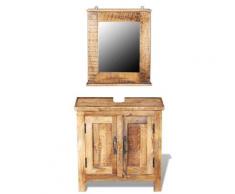 vidaXL Meuble de salle de bain avec miroir Bois massif de manguier