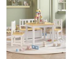 vidaXL Ensemble de table et chaises enfants 4 pcs Blanc et beige MDF