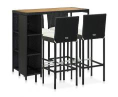 vidaXL Meuble de bar de jardin 5 pcs et coussins Résine tressée Noir