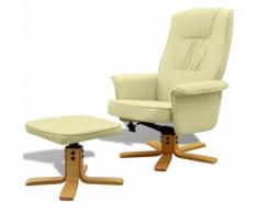 vidaXL Fauteuil avec repose-pied Blanc crème Similicuir