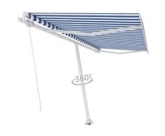 vidaXL Auvent manuel rétractable sur pied 450x300 cm Bleu et blanc