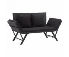 vidaXL Banc de jardin avec coussins 176 cm Noir Résine tressée