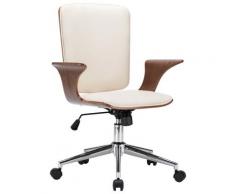 vidaXL Chaise pivotante de bureau Crème Similicuir et bois courbé