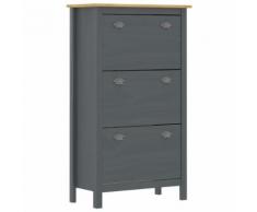 vidaXL Armoire à chaussures Hill Range Gris 72x35x124 cm Pin solide