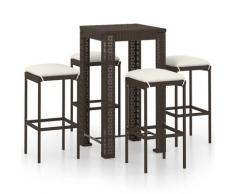 vidaXL Meuble de bar de jardin 5 pcs et coussins Résine tressée Marron