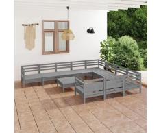 vidaXL Salon de jardin 11 pcs Gris Bois de pin massif