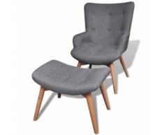 vidaXL Fauteuil avec repose-pied Gris Tissu