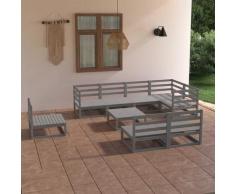vidaXL Salon de jardin 9 pcs Gris Bois de pin massif