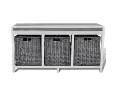 vidaXL Banc d'entrée et de rangement avec coussin 3 paniers Blanc