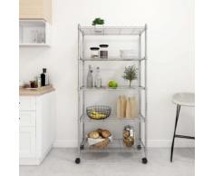 vidaXL Étagère de rangement 5 niveaux roues 75x35x155 cm Chrome 250 kg