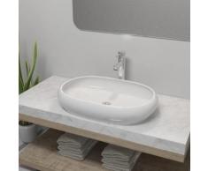 vidaXL Lavabo de salle de bain avec mitigeur Céramique Ovale Blanc