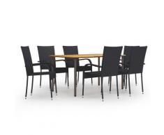 vidaXL Ensemble de salle à manger de jardin 7 pcs Résine tressée Noir
