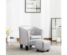 vidaXL Fauteuil avec repose-pied Argenté brillant Similicuir