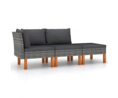 vidaXL Salon de jardin 3pcs Résine tressée et bois d'eucalyptus massif