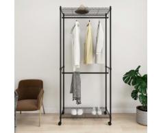 vidaXL Porte-manteau 2 niveaux avec roues 90x45x198 cm Noir 100 kg
