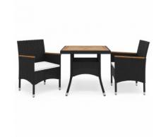 vidaXL Ensemble à dîner de jardin 3 pcs Noir Résine tressée et acacia