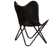 vidaXL Chaise papillon Noir Taille pour enfants Cuir véritable