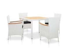 vidaXL Salon de jardin 5 pcs Résine tressée Blanc