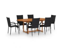 vidaXL Ensemble de salle à manger de jardin 7 pcs Résine tressée Noir