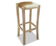 vidaXL Tabouret de bar Cuir véritable et bois de teck solide