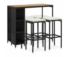 vidaXL Meuble de bar de jardin 5 pcs et coussins Résine tressée Noir