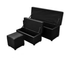 vidaXL Set de banc de rangement en simili cuir Noir