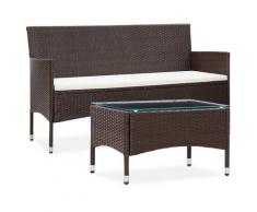 vidaXL Salon de jardin 2 pcs avec coussin Résine tressée Marron