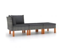 vidaXL Salon de jardin 3pcs Résine tressée et bois d'eucalyptus massif