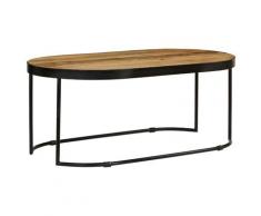 vidaXL Table basse Ovale Bois massif de manguier brut et acier 100 cm