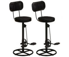 vidaXL Tabourets de bar 2 pcs Noir Cuir de chèvre véritable