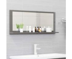 vidaXL Miroir de salle de bain Gris brillant 90x10,5x37 cm Aggloméré