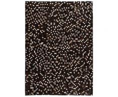 vidaXL Tapis Cuir véritable Patchwork 80 x 150 cm Carré Noir/Blanc