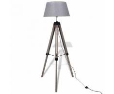vidaXL Lampadaire trépied réglable en bois et abat-jour en tissu Gris
