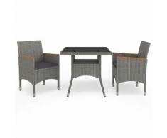 vidaXL Ensemble à dîner de jardin 3 pcs Gris Résine tressée et acacia