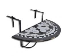 vidaXL Table suspendue de balcon Noir et blanc Mosaïque