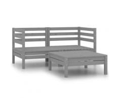 vidaXL Salon de jardin 3 pcs Bois de pin massif Gris