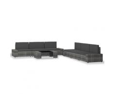 vidaXL Salon de jardin 7 pcs Résine tressée Gris