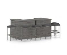 vidaXL Meuble de bar de jardin 8 pcs avec coussins Résine tressée Gris